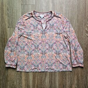 J Jill L Paisley Print Tunic Top Long Sleeve Blouse Boho Bohemian Casual